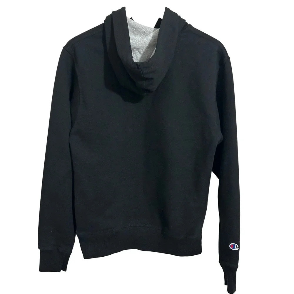 Champion Heavy Black Hoodie Sweatshirt Men's Size Small Gray‎ Lined Hood